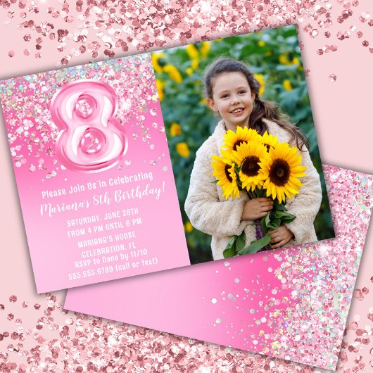 Invitation Photo Parties scintillant rose 8e anniversaire