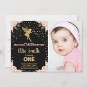 Invitation Photo Parties scintillant rose Fairy Anniversaire (Devant)