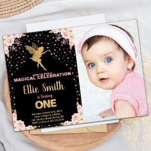 Invitation Photo Parties scintillant rose Fairy Anniversaire 