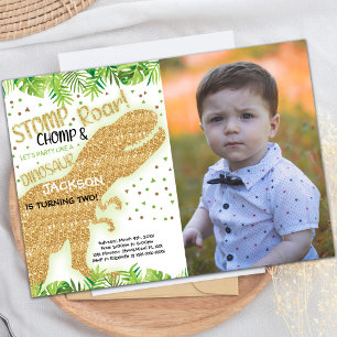 Invitation Photo Parties scintillant verte Dinosaur Invitatio