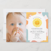 Invitation Photo Pastel Cute Sun Retro Wavy 1er anniversaire (Devant)