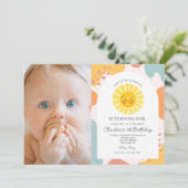 Invitation Photo Pastel Cute Sun Retro Wavy 1er anniversaire (Debout devant)