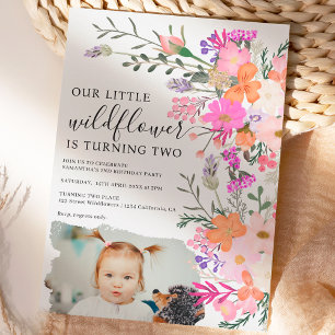 Invitation Photo pastel fleur sauvage printemps 2ème annivers