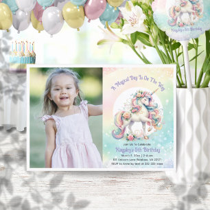 Invitation Photo Pastel Radiant Rainbow Unicorn