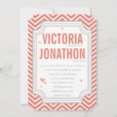 Invitation Photo Peach et Mint Zig Zag Mariage de typographie (Devant)