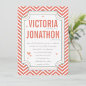 Invitation Photo Peach et Mint Zig Zag Mariage de typographie (Debout devant)