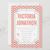 Invitation Photo Peach et Mint Zig Zag Mariage de typographie (Devant)