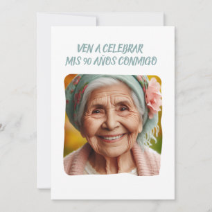 Invitation Photo Personalizada 90 Años Fiesta de Cumpleaños