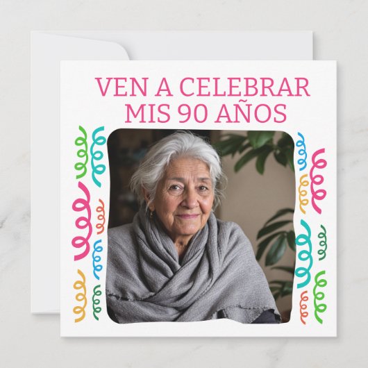 Invitation Photo Personalizada Mis 90 Años Fiesta (Devant)