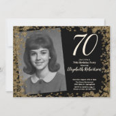 Invitation Photo personnalisé 70 ans Noir et Sequins Dorés (Devant)