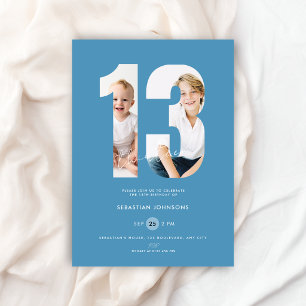 Invitation Photo personnalisé bleu pour garçon numéro anniver