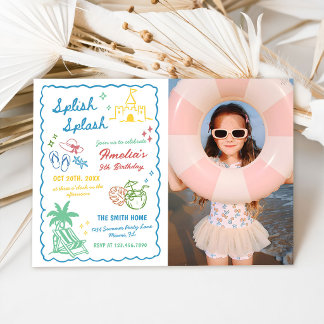Invitation Photo personnalisé Splish Splash été amusant dessi