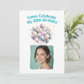 Invitation Photo personnalisée 20e anniversaire Ballons Invit (Debout devant)