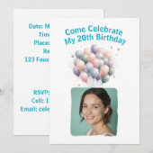 Invitation Photo personnalisée 20e anniversaire Ballons Invit (Devant / Derrière)