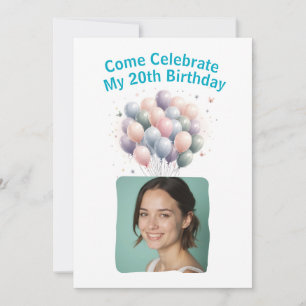 Invitation Photo personnalisée 20e anniversaire Ballons Invit