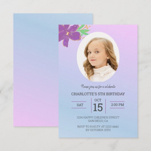 Invitation Photo personnalisée Anniversaire (Devant / Derrière)