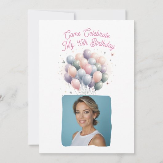Invitation Photo personnalisée Ballons d'anniversaire 45e (Devant)