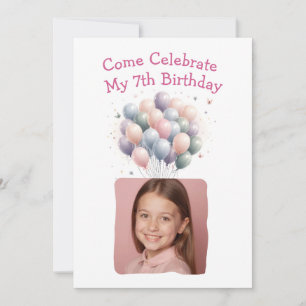 Invitation Photo personnalisée Ballons d'anniversaire 7e