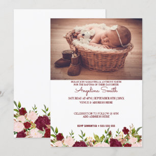 Invitation Photo personnalisée Baptême floral Bourgogne