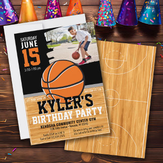Invitation Photo personnalisée Basketball thème Garçon fête d