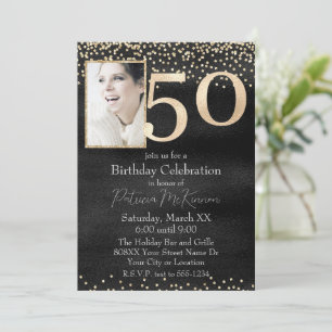 Invitation Photo personnalisée Black and Gold 50e anniversair