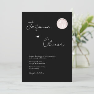 Invitation photo personnalisée blanc sceau de cire monogramme