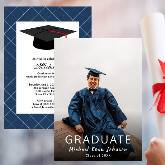 Invitation Photo personnalisée Blue Graduation Classe d'invit