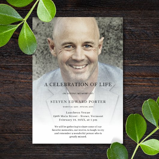 Invitation Photo personnalisée Célébration des funérailles de