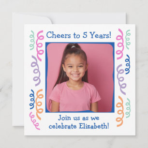 Invitation Photo personnalisée Cheval à 5 ans de Streamers d'