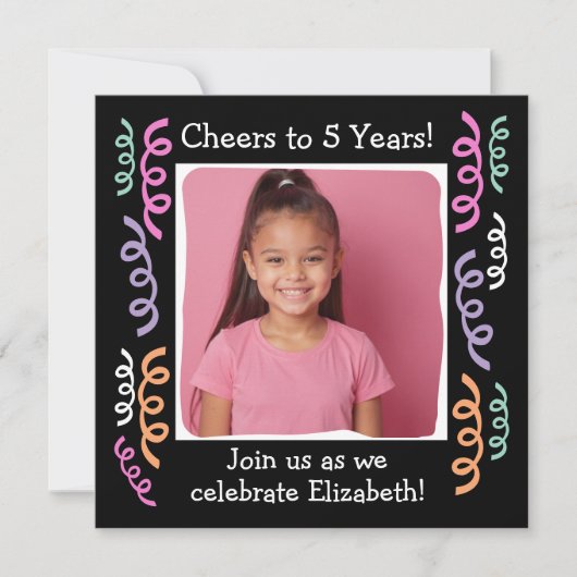 Invitation Photo personnalisée Cheval à 5 ans de Streamers d' (Devant)