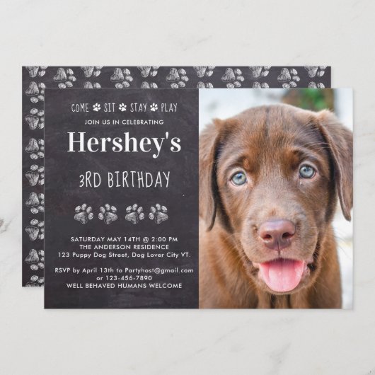 Invitation Photo personnalisée Chien Chien Chien Chien Annive (Devant / Derrière)
