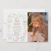 Invitation Photo personnalisée Doodle Party Animaux 2e annive (Devant)