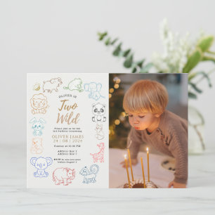 Invitation Photo personnalisée Doodle Party Animaux 2e annive