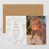 Invitation Photo personnalisée Doodle Party Animaux 2e annive (Devant / Derrière)