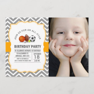Invitation Photo personnalisée d'une fête d'anniversaire spor