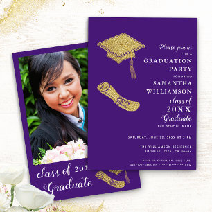 Invitation Photo personnalisée Elegant Purple Graduation Part