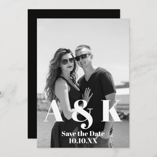 Invitation Photo personnalisée et gros monogramme Enregistrer (Devant / Derrière)