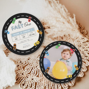 Invitation Photo personnalisée, Fast one race car boy 1er ann