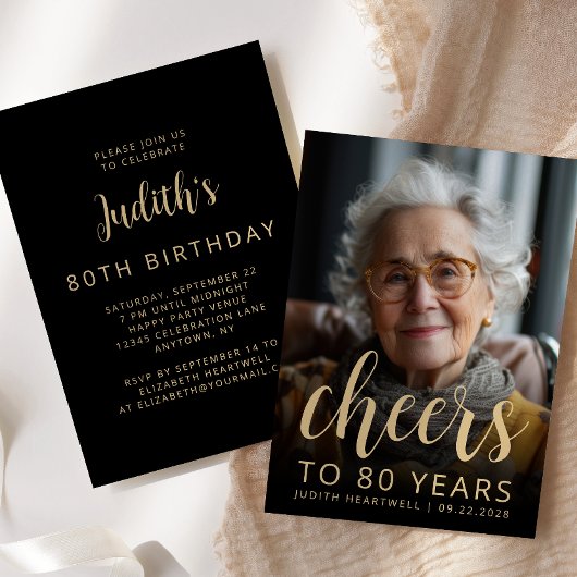 Invitation Photo personnalisée Fête du 80e anniversaire