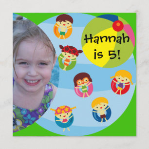 Invitation Photo personnalisée Fille Piscine Fête Nage Annive