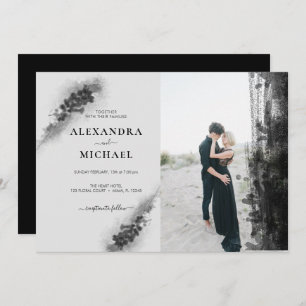 Invitation Photo personnalisée Lavander noir Mariage Floral