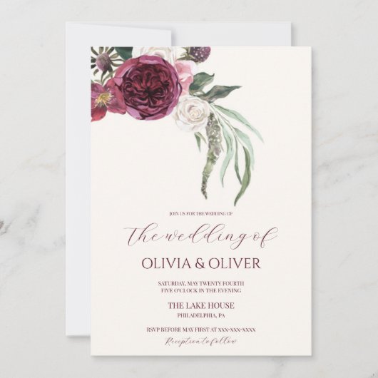 Invitation Photo personnalisée mariage de code QR burgundy bl (Devant)