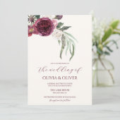 Invitation Photo personnalisée mariage de code QR burgundy bl (Debout devant)