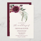 Invitation Photo personnalisée mariage de code QR burgundy bl (Devant / Derrière)