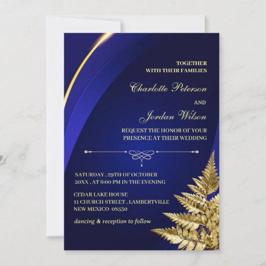 Invitation Photo personnalisée Mariage Royal Blue et Gold (Devant)