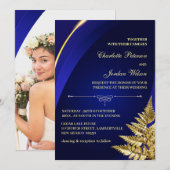 Invitation Photo personnalisée Mariage Royal Blue et Gold (Devant / Derrière)
