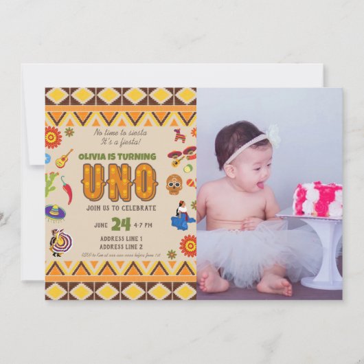 Invitation Photo personnalisée Mexicaine thème fille premier  (Devant)