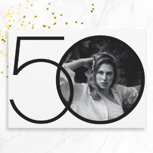 Invitation Photo personnalisée minimaliste noir blanc 50e ann