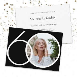 Invitation Photo personnalisée minimaliste noir blanc 60e ann