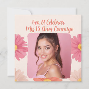 Invitation Photo personnalisée Mis Quince Flores Quinceañera 